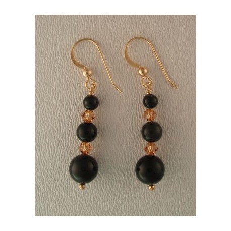 Black Stone with Swarovski Crystals Earring