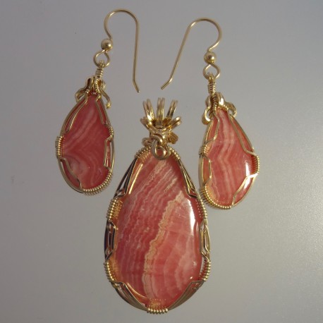 Red Ridge Rhodochrosite Pendant and Earring Set