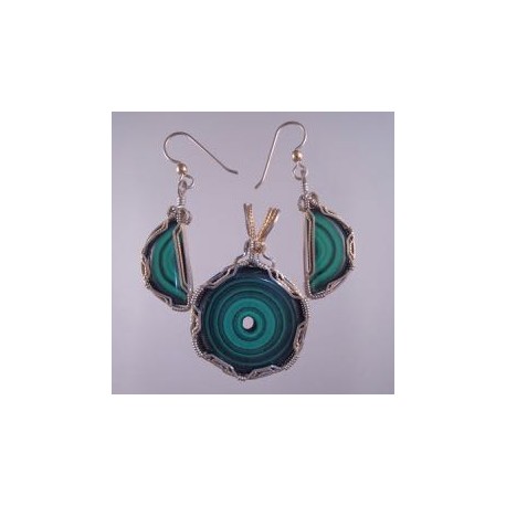 On Target Bullseye Malachite Pendant and Earring Set