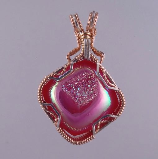 pink druzy pendant