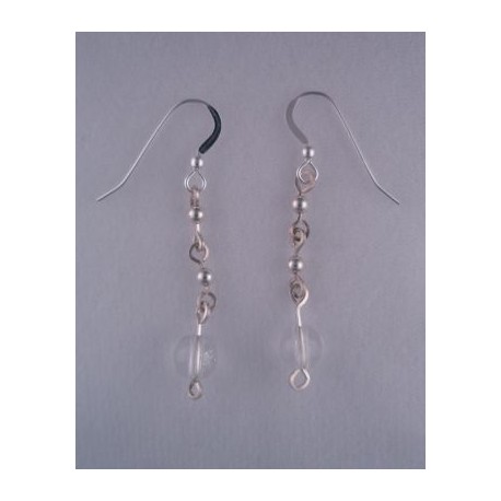 Crystal Quartz with Silver Beads and Chain Dangle Earrings