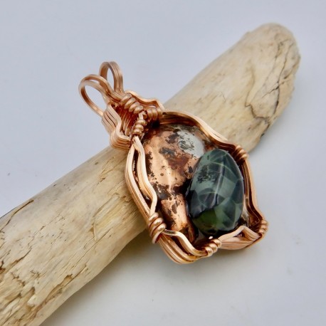 Copper Silver Nugget with Greenstone Pendant